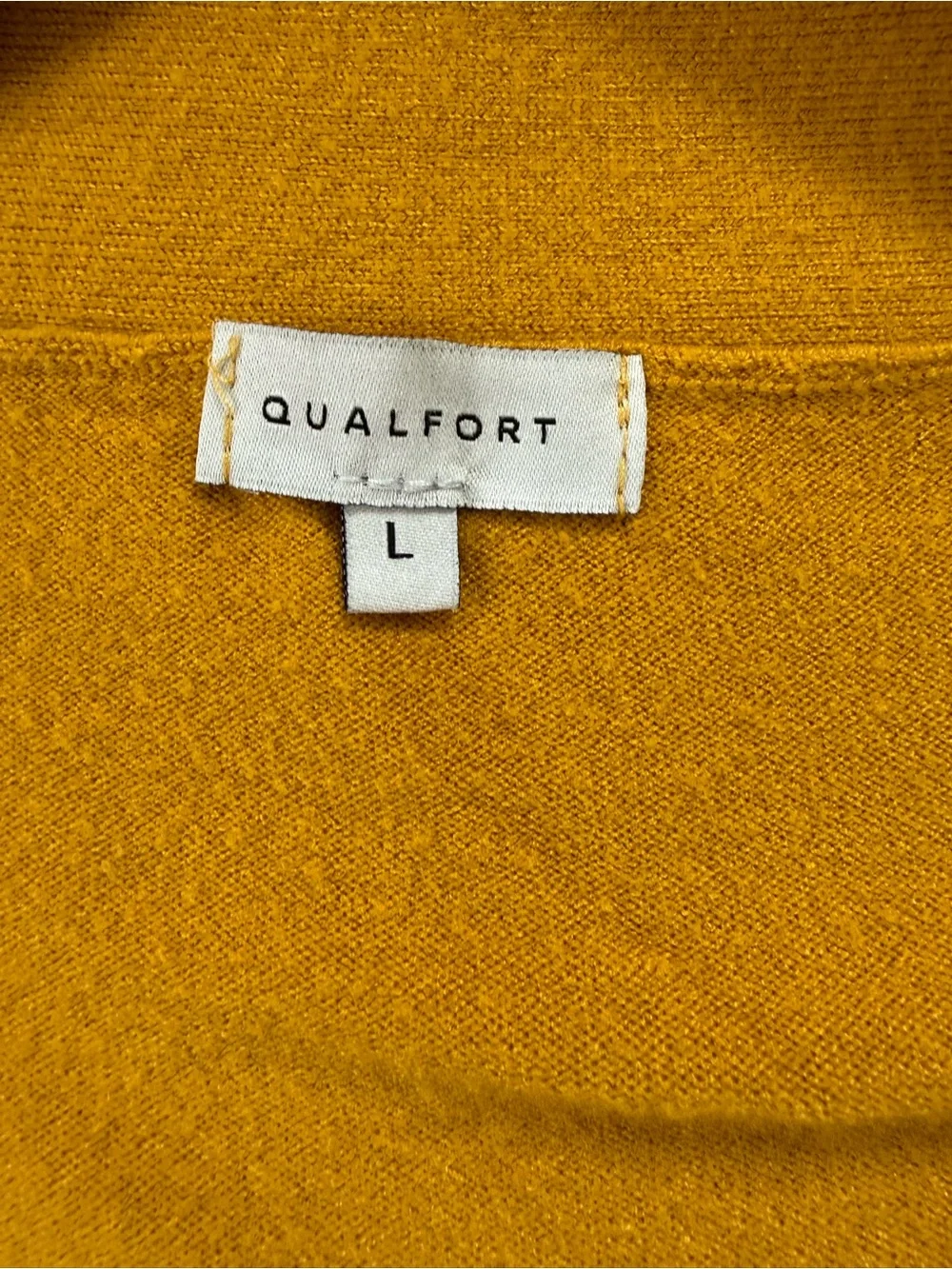 Qualfort Mustard Open-Front Knit Cardigan Sweater, Cropped Length, Large